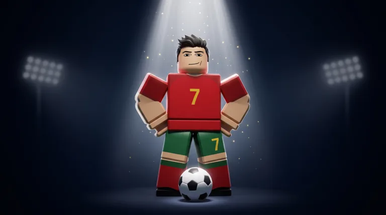 Official Roblox gallery art: a red number 7 striker under a spotlight